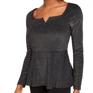Thalia Sodi Womens Long Sleeve Peplum Hem Metallic Square Neck‎ Top Small S